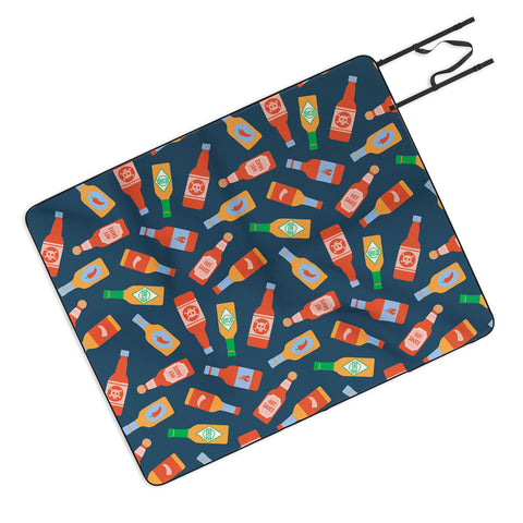 Little Arrow Design Co hot sauces bottles on blue Picnic Blanket