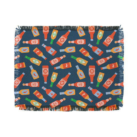 Little Arrow Design Co hot sauces bottles on blue Throw Blanket