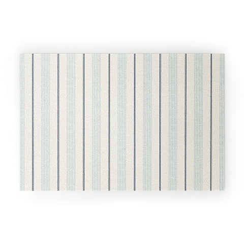 Little Arrow Design Co ivy stripes cream dusty blue Welcome Mat