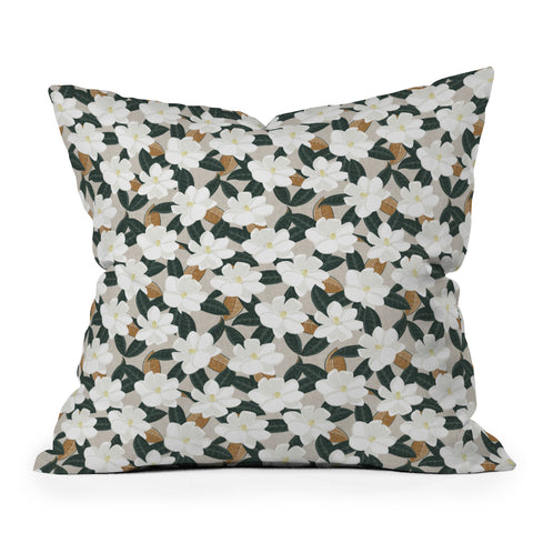 Little Arrow Design Co magnolia flower greige Outdoor Throw Pillow