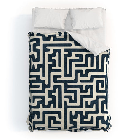 Little Arrow Design Co maze in dark blue Duvet Cover