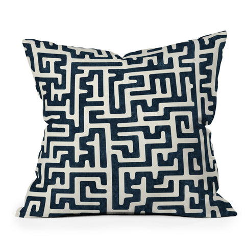 Little Arrow Design Co maze in dark blue Outdoor Throw Pillow