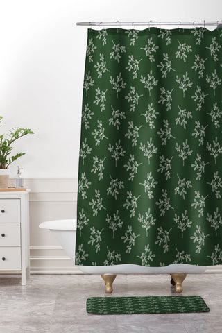 Little Arrow Design Co mistletoe dark green Shower Curtain And Mat
