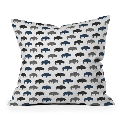 Little Arrow Design Co modern buffalo in navy and grey Outdoor Throw Pillow