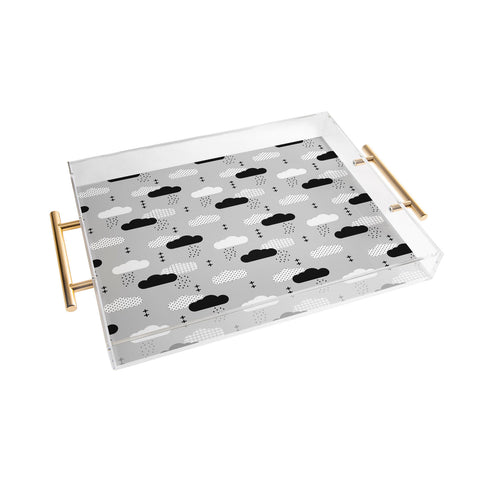 Little Arrow Design Co modern clouds on grey Acrylic Tray