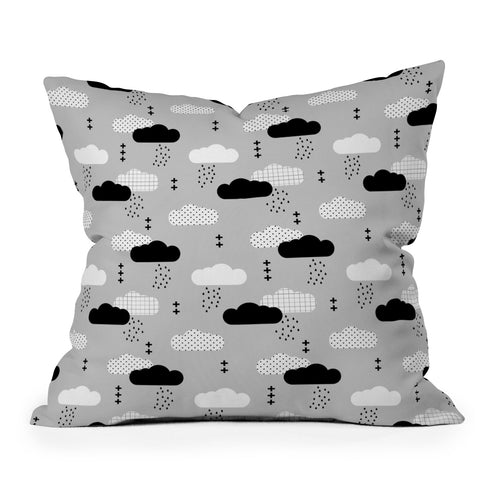 Little Arrow Design Co modern clouds on grey Outdoor Throw Pillow