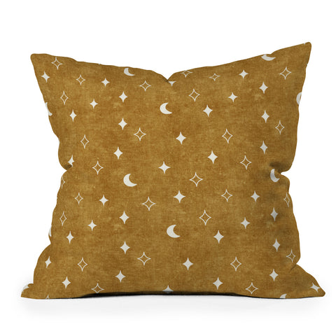 Little Arrow Design Co moon and stars mustard Outdoor Throw Pillow