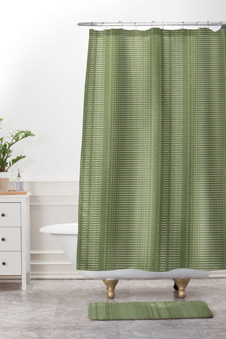 Little Arrow Design Co morse stripe avocado Shower Curtain And Mat
