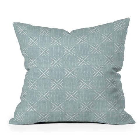 Little Arrow Design Co mud cloth tile dusty blue Outdoor Throw Pillow