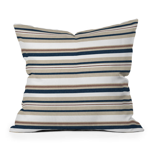 Little Arrow Design Co multi stripes tan blue Outdoor Throw Pillow