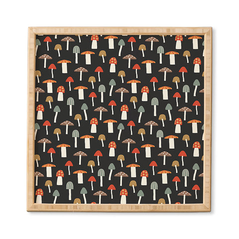 Little Arrow Design Co mushrooms on charcoal Framed Wall Art