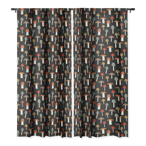 Little Arrow Design Co mushrooms on charcoal Blackout Window Curtain