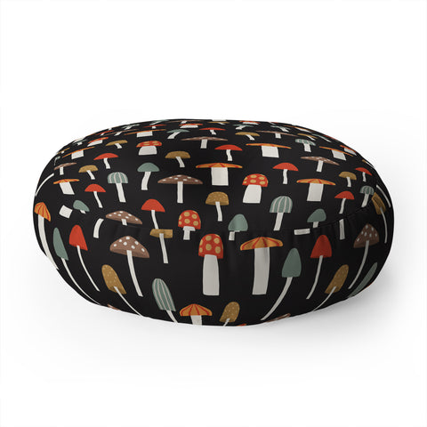 Little Arrow Design Co mushrooms on charcoal Floor Pillow Round