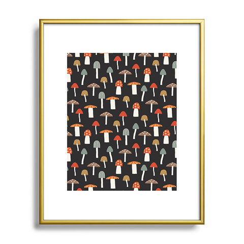 Little Arrow Design Co mushrooms on charcoal Metal Framed Art Print