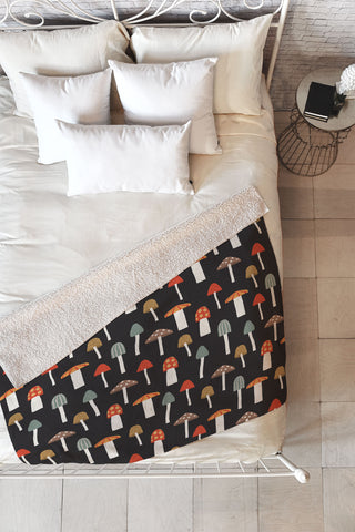 Little Arrow Design Co mushrooms on charcoal Fleece Throw Blanket