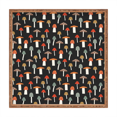 Little Arrow Design Co mushrooms on charcoal Square Tray