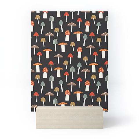 Little Arrow Design Co mushrooms on charcoal Mini Art Print