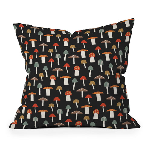 Little Arrow Design Co mushrooms on charcoal Outdoor Throw Pillow