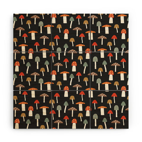 Little Arrow Design Co mushrooms on charcoal Wood Wall Mural