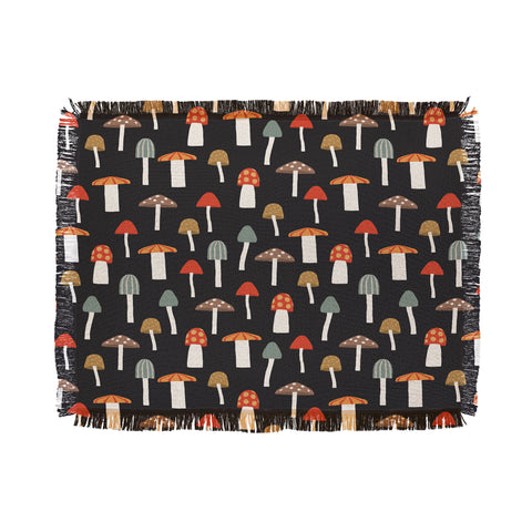 Little Arrow Design Co mushrooms on charcoal Throw Blanket