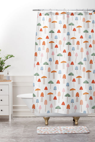 Little Arrow Design Co mushrooms on white Shower Curtain And Mat