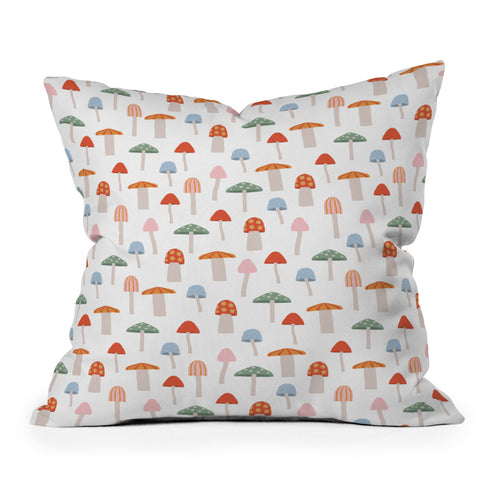 Little Arrow Design Co mushrooms on white Outdoor Throw Pillow