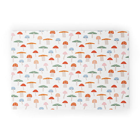 Little Arrow Design Co mushrooms on white Welcome Mat