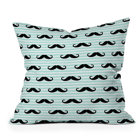 Little Arrow Design Co mustaches on blue stripes Outdoor Throw Pillow