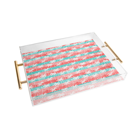 Little Arrow Design Co palm trees on pink stripes Acrylic Tray