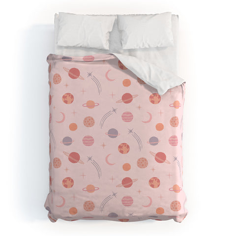 Little Arrow Design Co Planets Outer Space on pink Duvet Cover