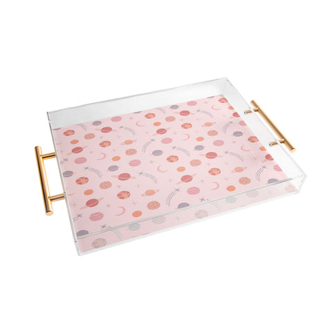 Little Arrow Design Co Planets Outer Space on pink Acrylic Tray