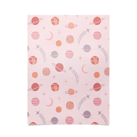 Little Arrow Design Co Planets Outer Space on pink Poster