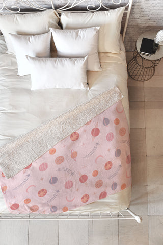 Little Arrow Design Co Planets Outer Space on pink Fleece Throw Blanket
