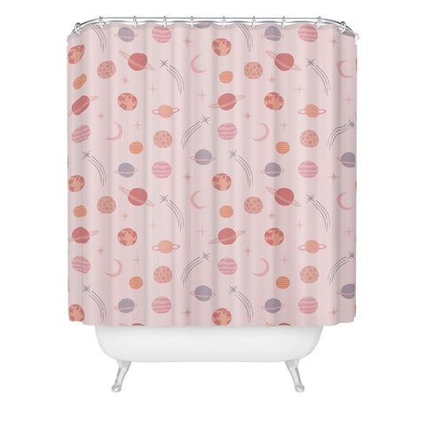 Little Arrow Design Co Planets Outer Space on pink Shower Curtain
