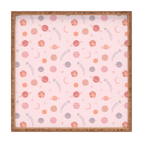 Little Arrow Design Co Planets Outer Space on pink Square Tray