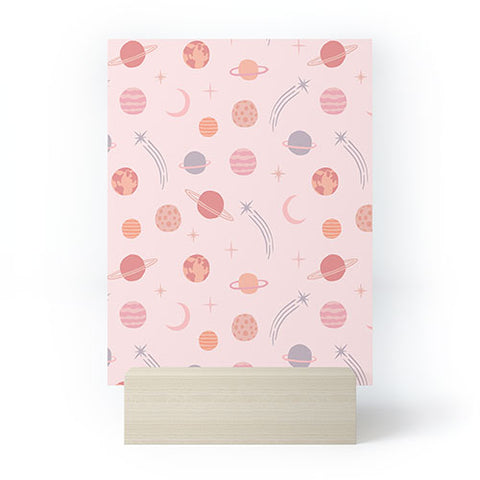 Little Arrow Design Co Planets Outer Space on pink Mini Art Print