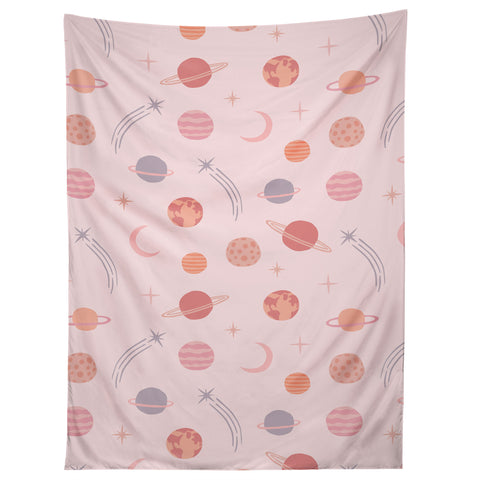 Little Arrow Design Co Planets Outer Space on pink Tapestry