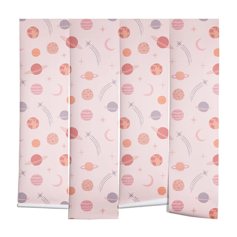 Little Arrow Design Co Planets Outer Space on pink Wall Mural