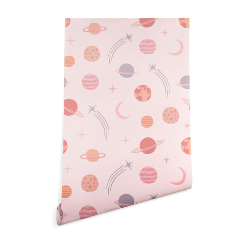 Little Arrow Design Co Planets Outer Space on pink Wallpaper