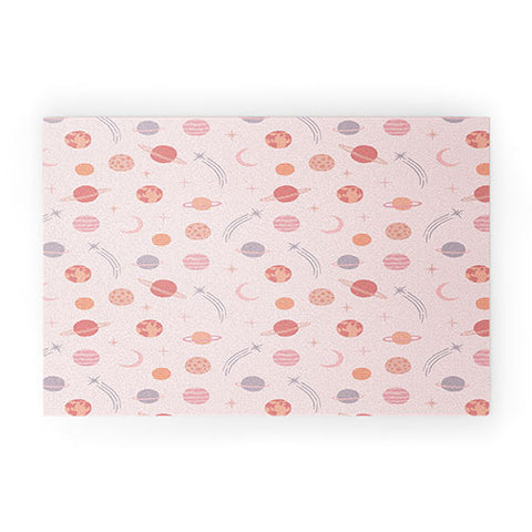Little Arrow Design Co Planets Outer Space on pink Welcome Mat