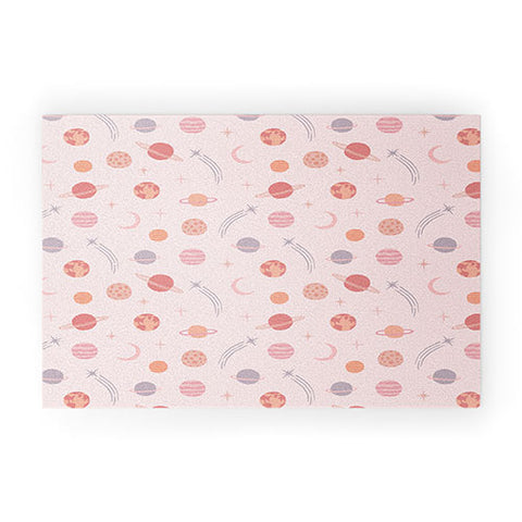 Little Arrow Design Co Planets Outer Space on pink Welcome Mat