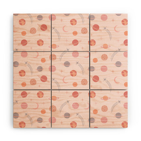 Little Arrow Design Co Planets Outer Space on pink Wood Wall Mural