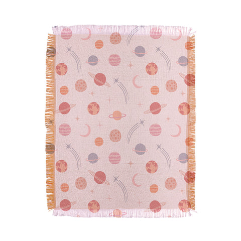 Little Arrow Design Co Planets Outer Space on pink Throw Blanket