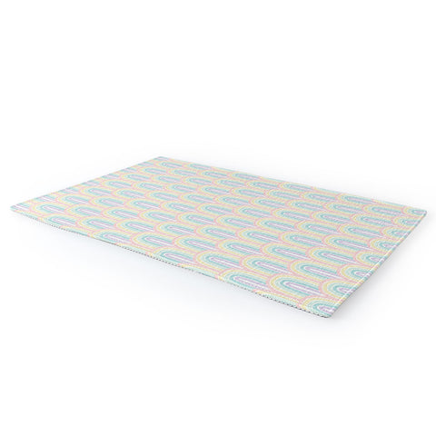 Little Arrow Design Co rainbow scallops pastel Area Rug