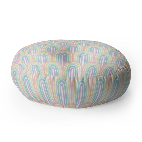 Little Arrow Design Co rainbow scallops pastel Floor Pillow Round