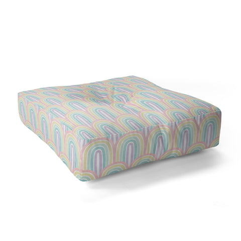 Little Arrow Design Co rainbow scallops pastel Floor Pillow Square