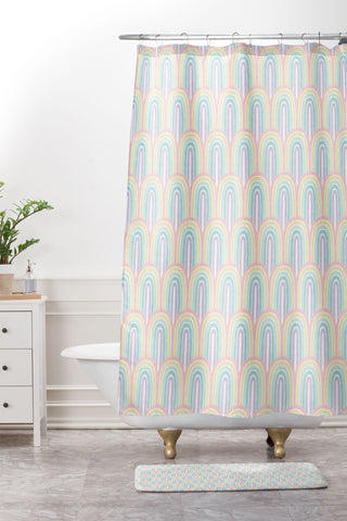 Little Arrow Design Co rainbow scallops pastel Shower Curtain And Mat