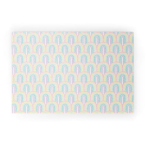 Little Arrow Design Co rainbow scallops pastel Welcome Mat
