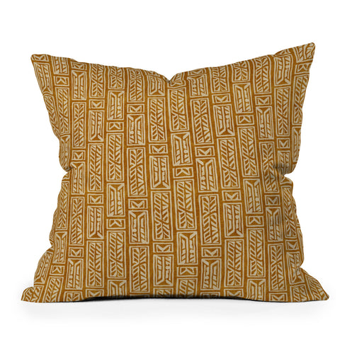 Little Arrow Design Co rayleigh feathers mustard Throw Pillow
