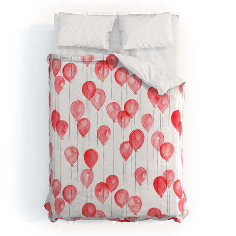 Little Arrow Design Co red watercolor balloons Duvet Cover